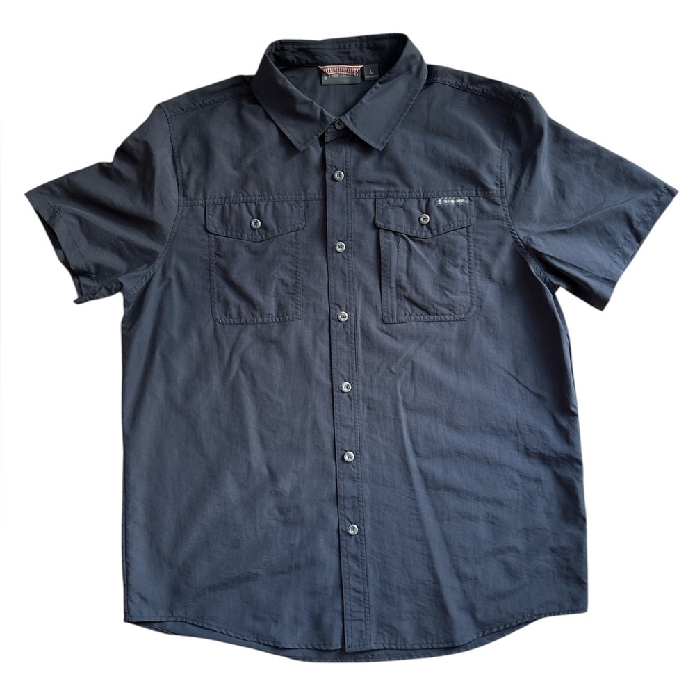 Free Country Men's Expedition Large Nylon Rip-Stop Button Shirt Black EUC